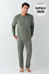 Arnetta Uzunkol Kuutulu Erkek Pijama Takım, %100 Pamuk, Büyük Beden Erkek Pijama Takım - 7