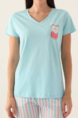 Arnetta V Yaka Çizgili Kadın Pijama Takımı, %100 Pamuklu  - 3