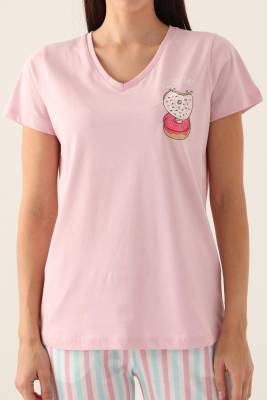 Arnetta V Yaka Çizgili Kadın Pijama Takımı, %100 Pamuklu  - 7