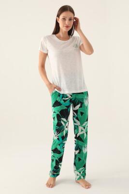 Arnetta Yan Cepli Bisiklet Yaka Kadın Pijama Takımı, %100 pamuklu pijama - 1