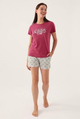 Arnetta - Arnetta Yazı Baskılı Kadın Şort Takımı, %100 Pamuklu (1)