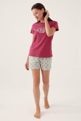 Arnetta Yazı Baskılı Kadın Şort Takımı, %100 Pamuklu - 3
