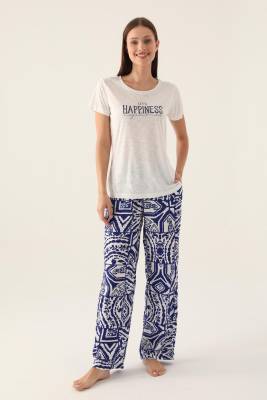 Arnetta - Arnetta Yazı Baskılı Yandan Cepli Kadın Pijama Takımı, %100 Pamuk