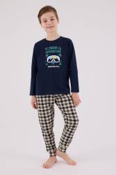 Baba Oğul Kareli Lacivert Pijama Takım Kombin, Erkek ve Çocuk Pijamalar Ayrı Ayrı Fiyatlandırılır - Thumbnail
