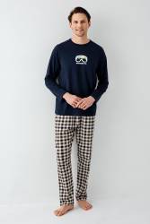 Baba Oğul Kareli Lacivert Pijama Takım Kombin, Erkek ve Çocuk Pijamalar Ayrı Ayrı Fiyatlandırılır - Thumbnail