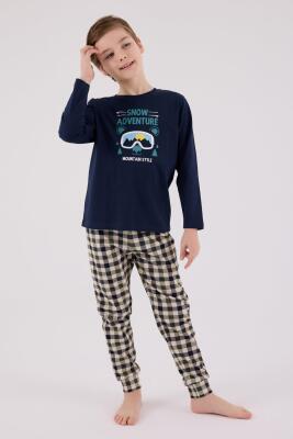 Baba Oğul Kareli Lacivert Pijama Takım Kombin, Erkek ve Çocuk Pijamalar Ayrı Ayrı Fiyatlandırılır - 3