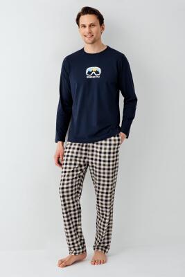 Baba Oğul Kareli Lacivert Pijama Takım Kombin, Erkek ve Çocuk Pijamalar Ayrı Ayrı Fiyatlandırılır - 5