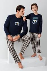 Baba Oğul Kareli Lacivert Pijama Takım Kombin, Erkek ve Çocuk Pijamalar Ayrı Ayrı Fiyatlandırılır - Thumbnail
