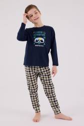 Baba Oğul Kareli Lacivert Pijama Takım Kombin, Erkek ve Çocuk Pijamalar Ayrı Ayrı Fiyatlandırılır - 3