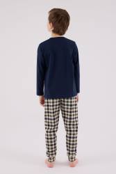 Baba Oğul Kareli Lacivert Pijama Takım Kombin, Erkek ve Çocuk Pijamalar Ayrı Ayrı Fiyatlandırılır - 4