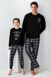 Baba Oğul Kareli Siyah Pijama Takım Kombin, Erkek ve Çocuk Pijamalar Ayrı Ayrı Fiyatlandırılır - Thumbnail