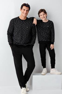 Baba Oğul Kışlık Siyah Pijama Takım Kombin, Erkek ve Çocuk Pijamalar Ayrı Ayrı Fiyatlandırılır - 1