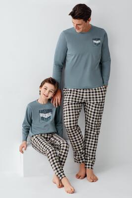 Baba Oğul Yeşil Pijama Takım Kombin, Erkek ve Çocuk Pijamalar Ayrı Ayrı Fiyatlandırılır - 1