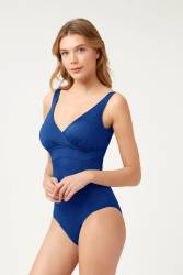 Balensiz V Yaka Saks Mavi Toparlayıcı Mayo - Thumbnail