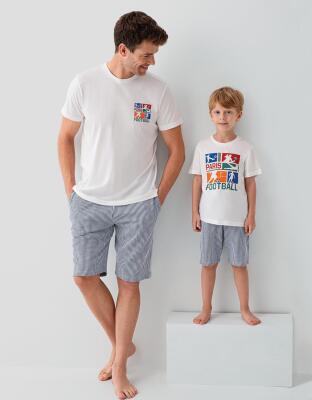 Beyaz Erkek & Çocuk Şort Takımlar Ayrı Ayrı Satılır | %100 Pamuk Baba Oğul Yazlık Takım Kombin - 1