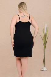 Büyük Beden Kadın Aakılı Siyah Gecelik ve Pembe Siyah Çizgili Sabahlık Takım, Viskon Kumaş - Thumbnail