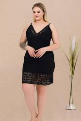 Büyük Beden Kadın Aakılı Siyah Gecelik ve Pembe Siyah Çizgili Sabahlık Takım, Viskon Kumaş (1)