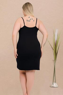 Büyük Beden Kadın Aakılı Siyah Gecelik ve Pembe Siyah Çizgili Sabahlık Takım, Viskon Kumaş - 3