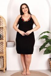 Büyük Beden Kadın Askılı Siyah ve Çiçek Baskılı Gecelik Sabahlık Takım, Viskon Kumaş (1)