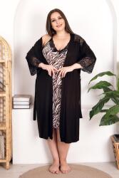 Büyük Beden Kadın Dantelli Gecelik Sabahlık Takım, Viskon Kumaş - 1