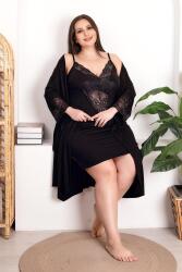 Büyük Beden Kadın Dantelli Gecelik Sabahlık Takım, Viskon Kumaş - 1