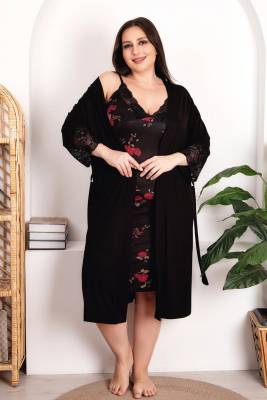 REN - Büyük Beden Kadın Gecelik Sabahlık Takım, Viskon Kumaş