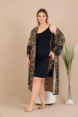 Büyük Beden Kadın Gecelik Sabahlık Takım, Viskon Kumaş - 2