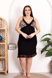 Büyük Beden Kadın Leopar Desenli Gecelik Sabahlık Takım, Viskon Kumaş - Thumbnail