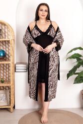 Büyük Beden Kadın Leopar Desenli Gecelik Sabahlık Takım, Viskon Kumaş