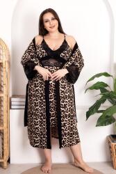 Büyük Beden Kadın Leopar Desenli Gecelik Sabahlık Takım, Viskon Kumaş