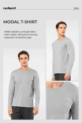 Cacharel Erkek %50 Modal, %50 Pamuk Bisiklet Yaka Uzunkol T-shirt - Thumbnail
