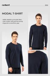 Cacharel Erkek %50 Modal, %50 Pamuk Bisiklet Yaka Uzunkol T-shirt - Thumbnail