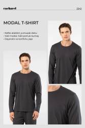 Cacharel Erkek %50 Modal, %50 Pamuk Bisiklet Yaka Uzunkol T-shirt - Thumbnail