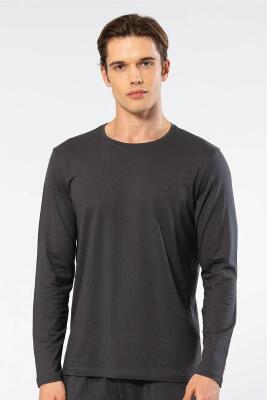 Cacharel Erkek %50 Modal, %50 Pamuk Bisiklet Yaka Uzunkol T-shirt - 4