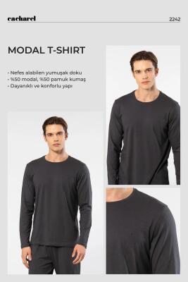 Cacharel Erkek %50 Modal, %50 Pamuk Bisiklet Yaka Uzunkol T-shirt - 3