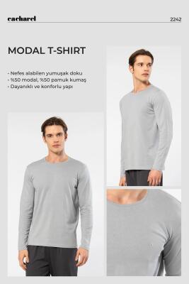 Cacharel Erkek %50 Modal, %50 Pamuk Bisiklet Yaka Uzunkol T-shirt - 7