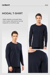 Cacharel Erkek %50 Modal, %50 Pamuk Bisiklet Yaka Uzunkol T-shirt - 11