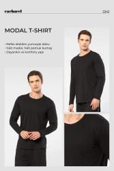 Cacharel Erkek %50 Modal, %50 Pamuk Bisiklet Yaka Uzunkol T-shirt - 16