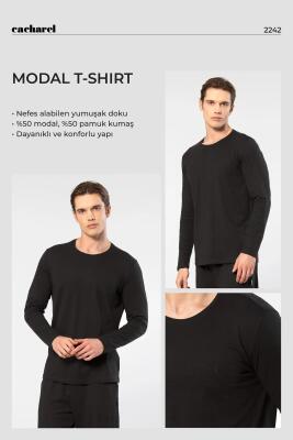 Cacharel Erkek %50 Modal, %50 Pamuk Bisiklet Yaka Uzunkol T-shirt - 16