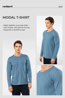 Cacharel Erkek %50 Modal, %50 Pamuk Bisiklet Yaka Uzunkol T-shirt - 20