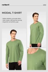 Cacharel Erkek %50 Modal, %50 Pamuk Bisiklet Yaka Uzunkol T-shirt - 22