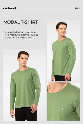Cacharel Erkek %50 Modal, %50 Pamuk Bisiklet Yaka Uzunkol T-shirt - 22