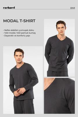 Cacharel Erkek %50 Modal, %50 Pamuk V Yaka Uzunkol T-shirt - 2