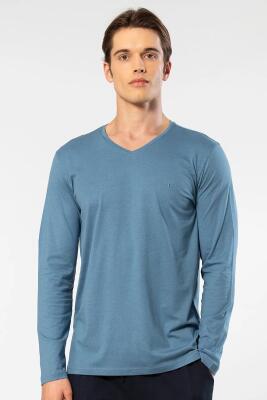 Cacharel Erkek %50 Modal, %50 Pamuk V Yaka Uzunkol T-shirt - 11