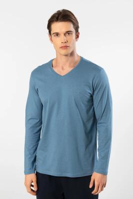 Cacharel Erkek %50 Modal, %50 Pamuk V Yaka Uzunkol T-shirt - 14