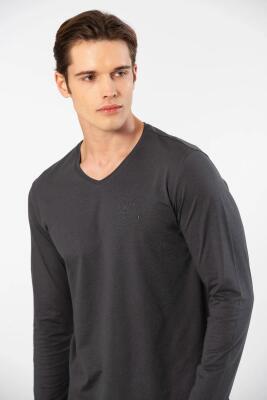Cacharel Erkek %50 Modal, %50 Pamuk V Yaka Uzunkol T-shirt - 3