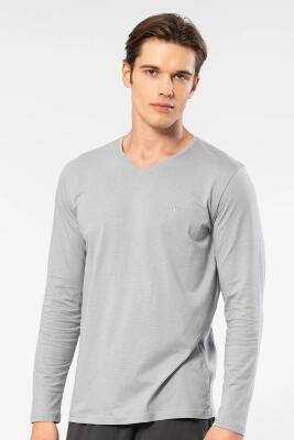 Cacharel Erkek %50 Modal, %50 Pamuk V Yaka Uzunkol T-shirt - 6