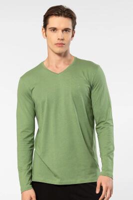 Cacharel Erkek %50 Modal, %50 Pamuk V Yaka Uzunkol T-shirt - 31