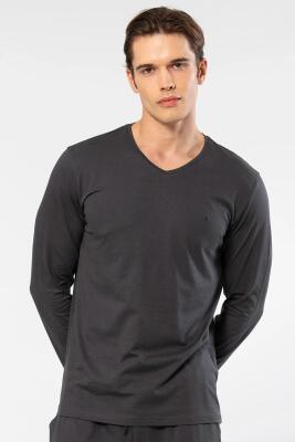 Cacharel Erkek %50 Modal, %50 Pamuk V Yaka Uzunkol T-shirt - 1