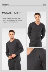 Cacharel Erkek %50 Modal, %50 Pamuk V Yaka Uzunkol T-shirt - 2